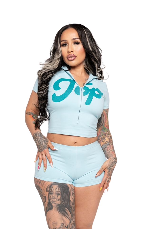 FITTED ZIP CROP TOP BLUE