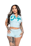 FITTED ZIP CROP TOP BLUE