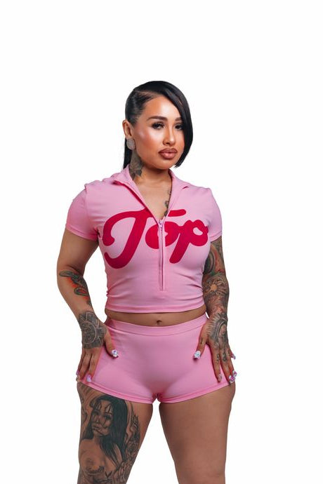 FITTED ZIP CROP TOP PINK